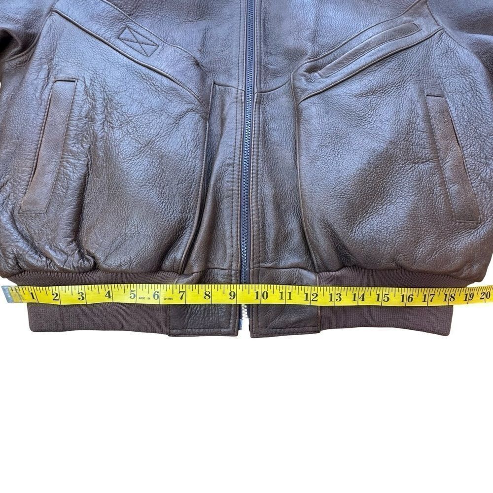 PHILIPPE MONET Vintage Brown Leather Zip Front Bomber Jacket Size 42 - Picture 8 of 16